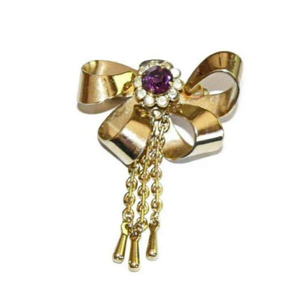 Vintage Rhinestone Bow Brooch - Picture 2 of 6